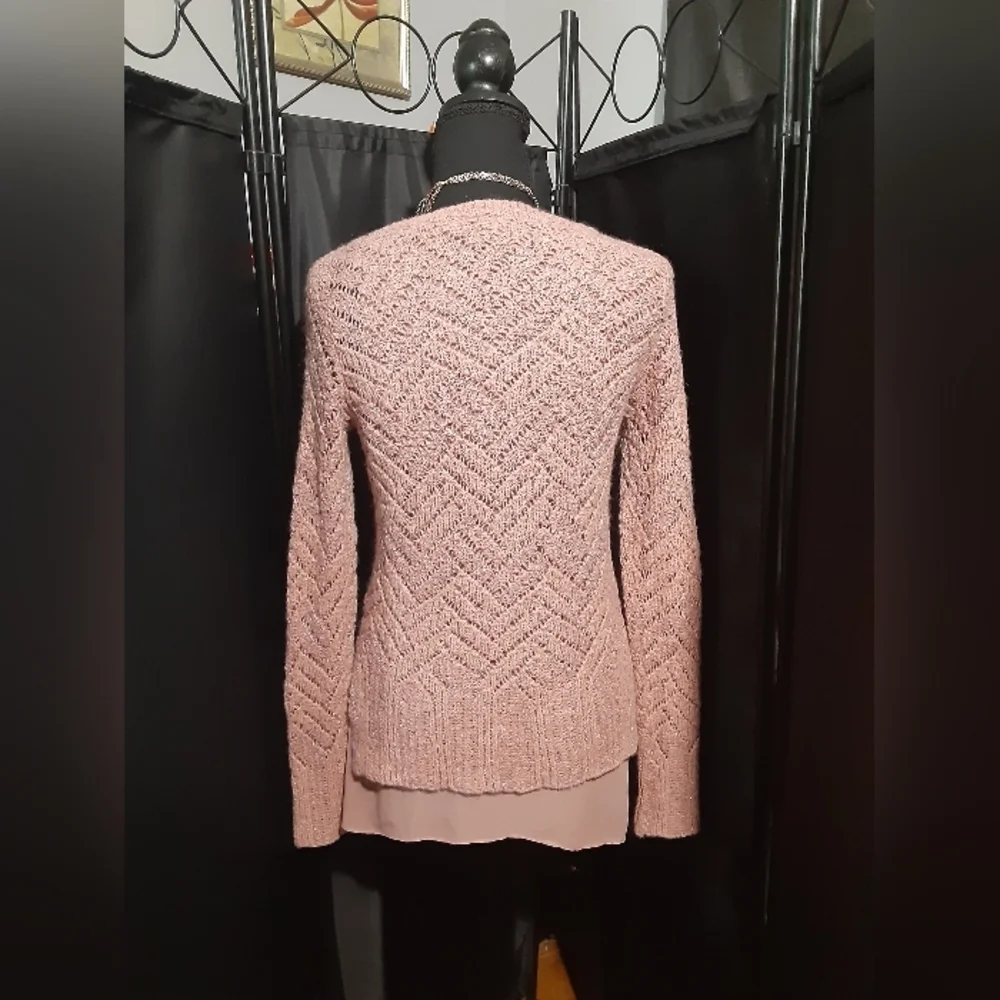Lucky Brand Women's Crochet Knit Long Sleeve  Sweater Under Cami Size S